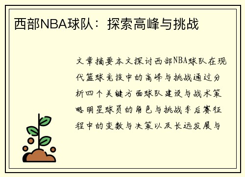 西部NBA球队：探索高峰与挑战