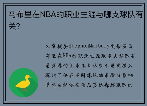 马布里在NBA的职业生涯与哪支球队有关？